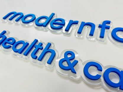 Embossed acrylic sign, clear edge