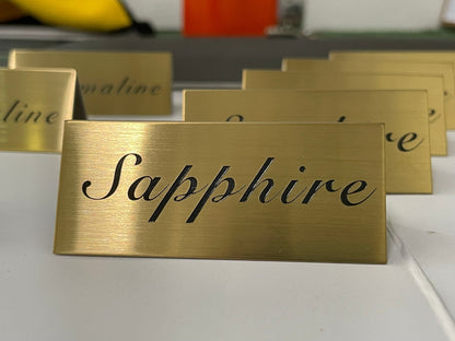 Stainless steel sign, gold hairline