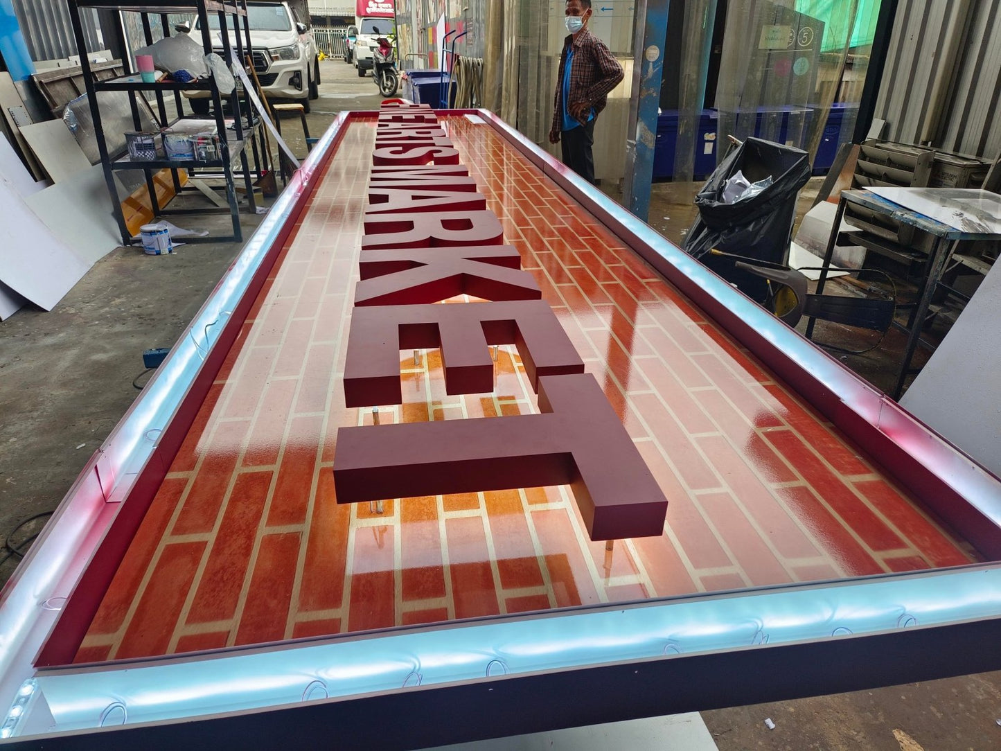 Backlit letters Covered on the back of acrylic to prevent reflection of light beads